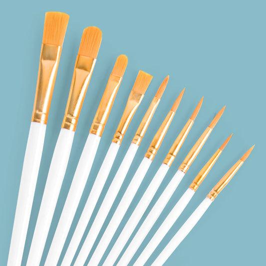 10Oil Paint Brushes Set Plastic